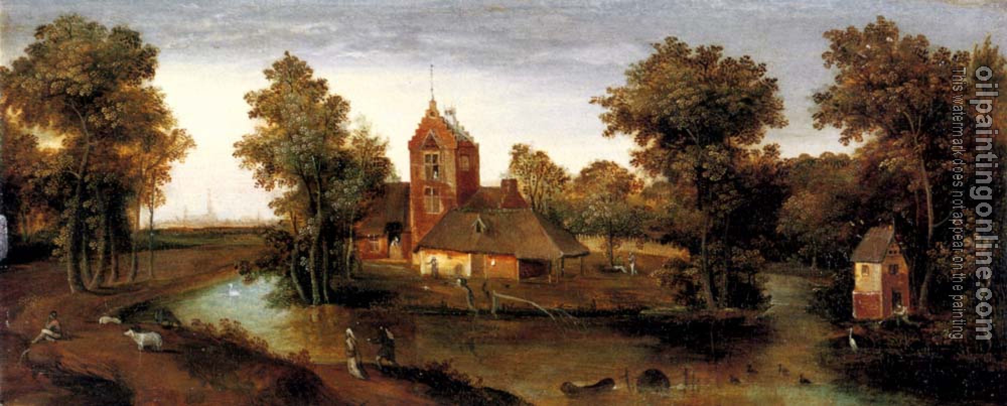 Grimmer, Abel - A Moated Tower With Farmhouses